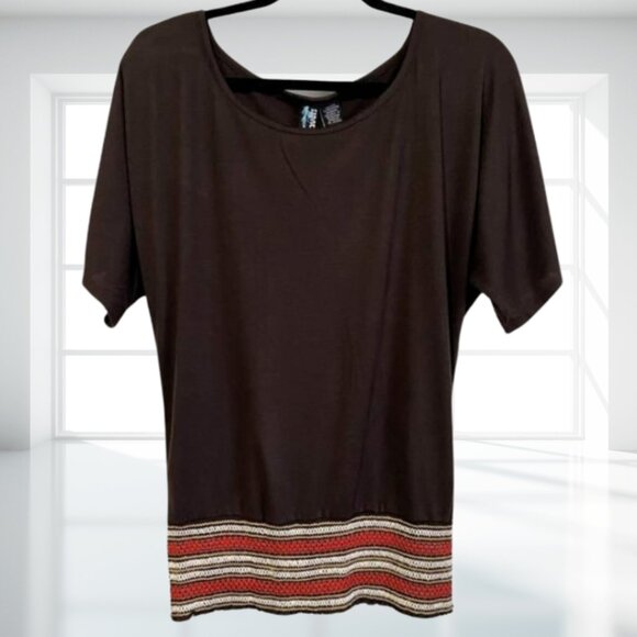 VINTAGE INSPIRED Y2K WEAVERS Brown Top Colorful Striped Smocked Drop Waist Med - Picture 2 of 8